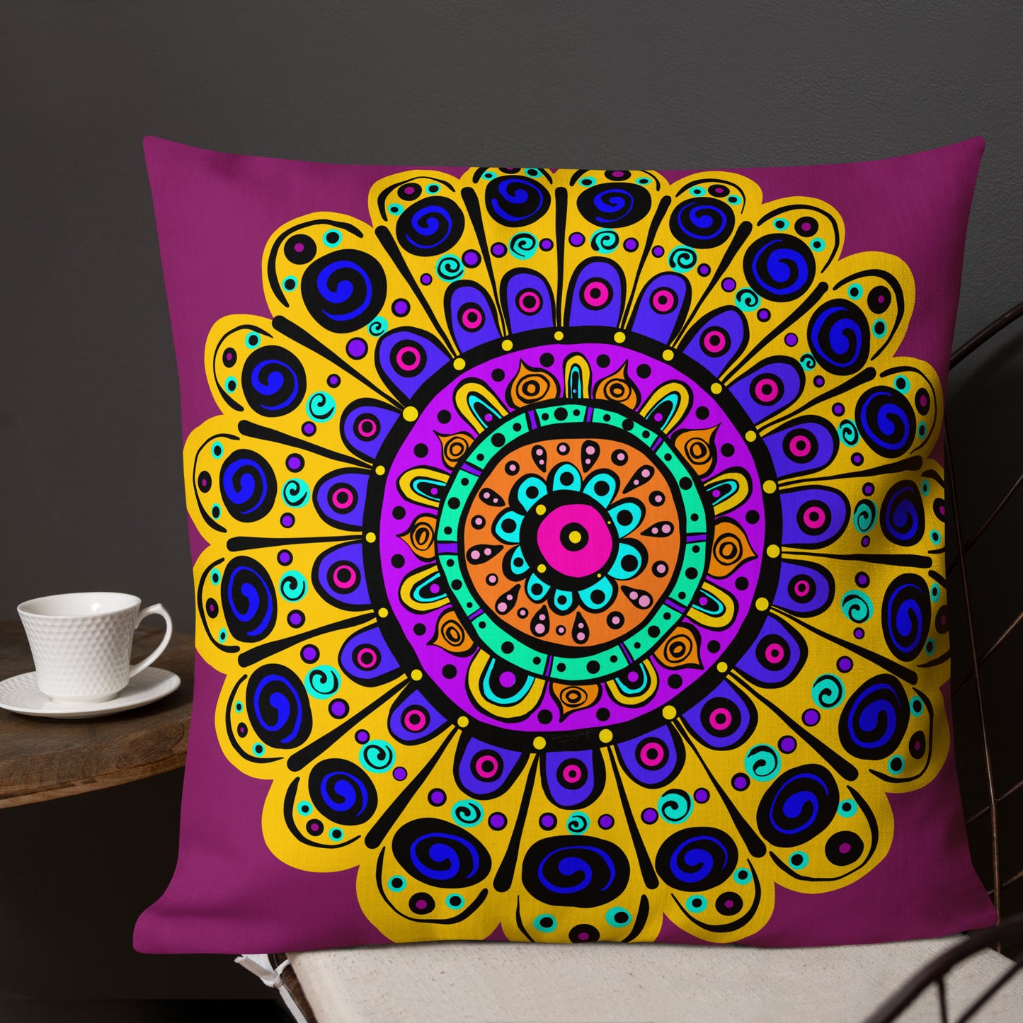 Mandala with Yellow Premium Pillow