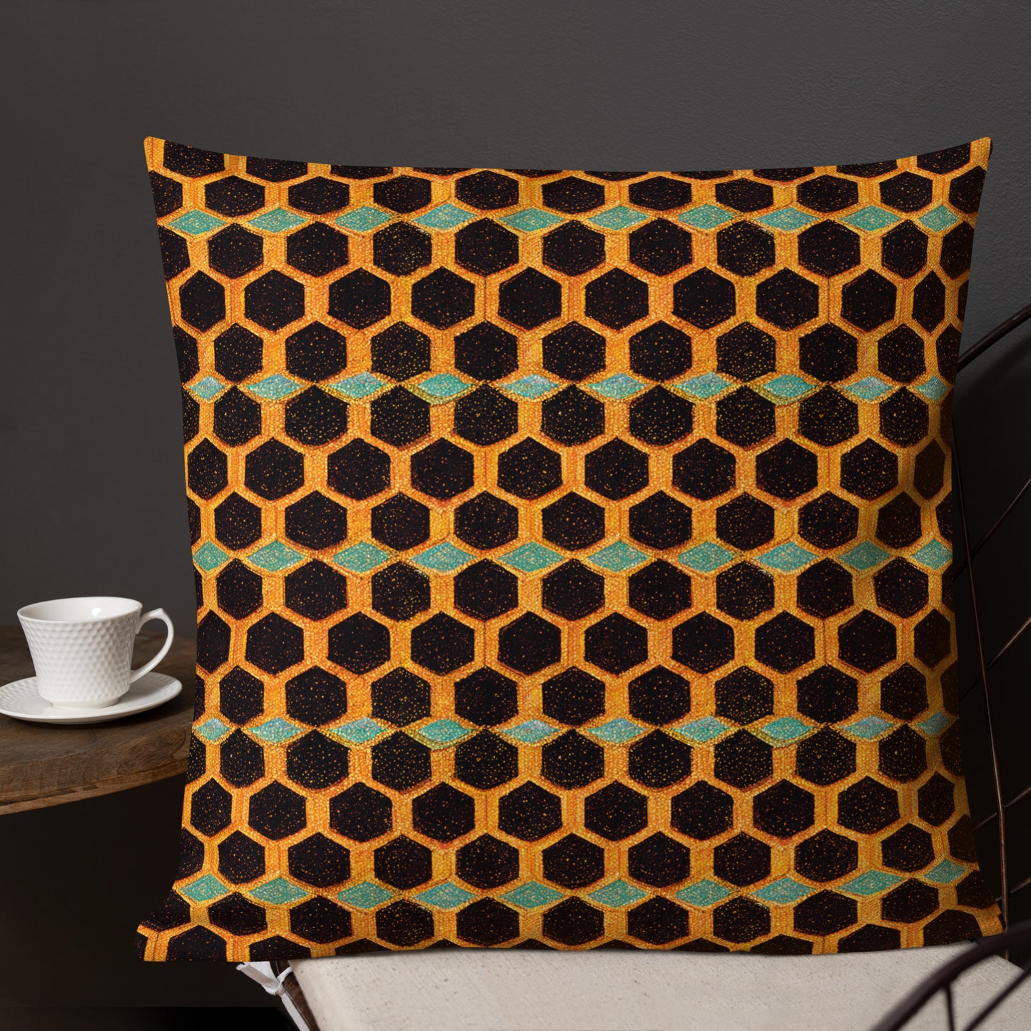 Teal and Gold Bee Bungalow Premium Pillow