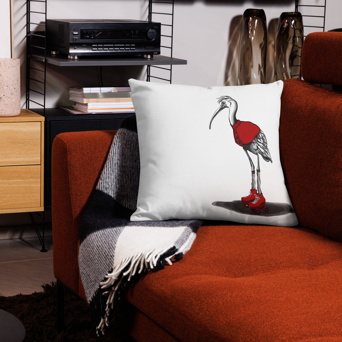 Stork with Roller Skates Premium Pillow