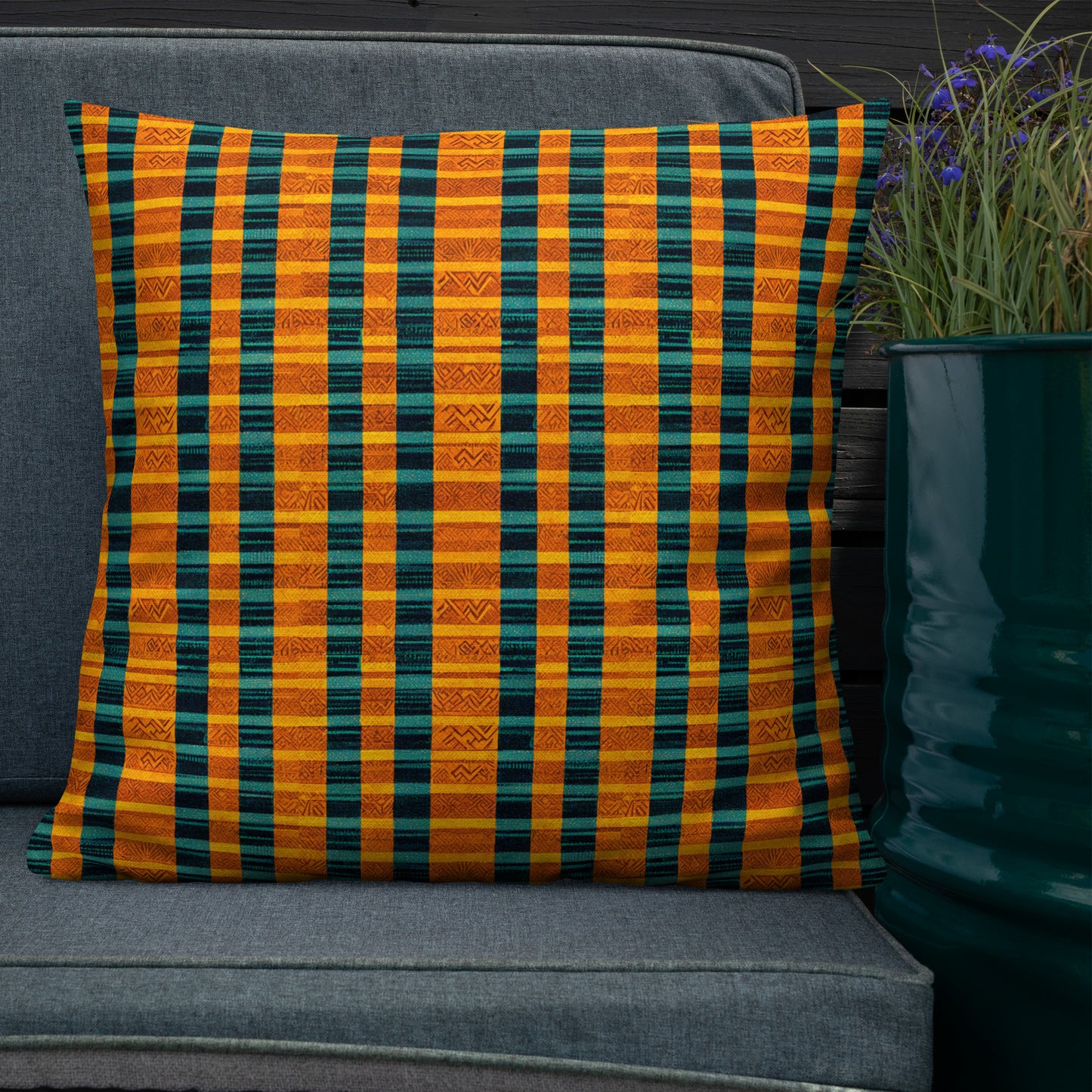 Teal & Tangerine Tapestry Premium Pillow