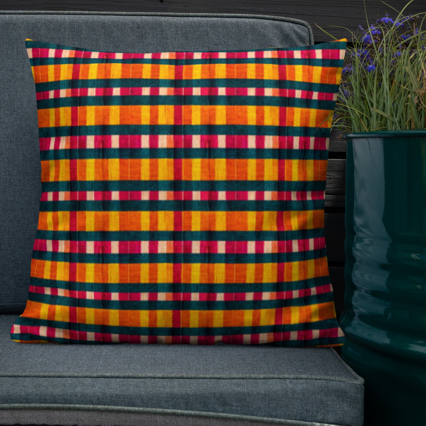 Tropical Fiesta Plaid Premium Pillow