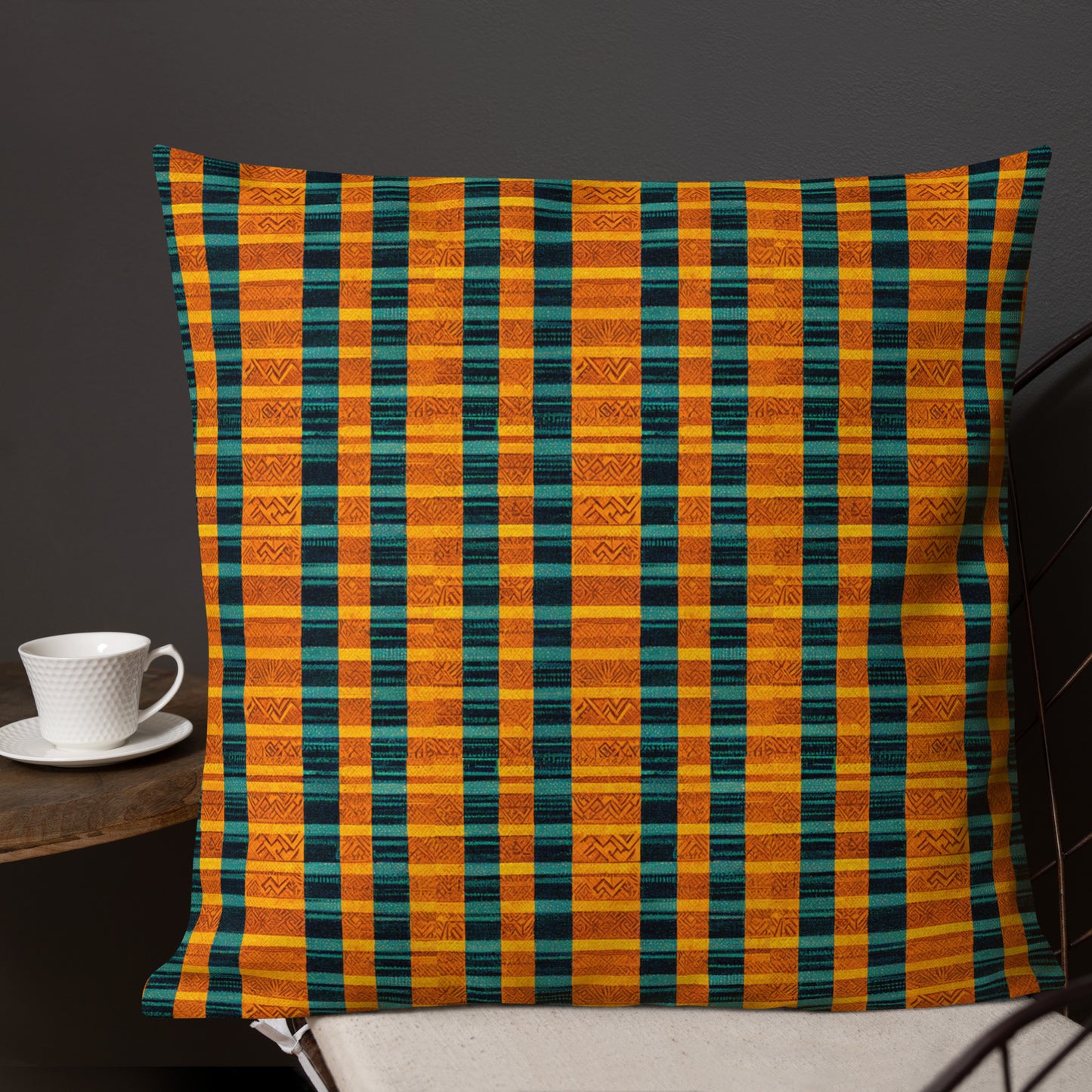 Teal & Tangerine Tapestry Premium Pillow