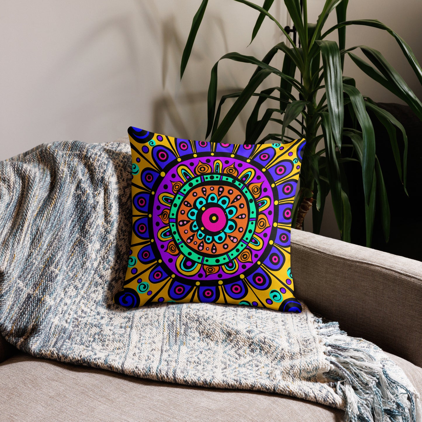 Mandala with Yellow Premium Pillow Case