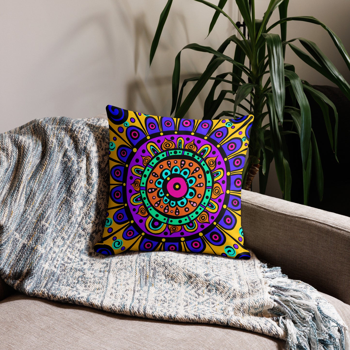 Mandala with Yellow Premium Pillow Case