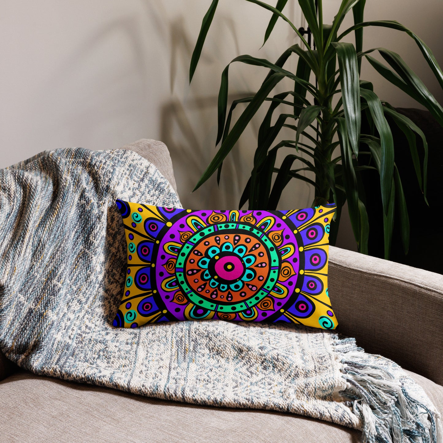 Mandala with Yellow Premium Pillow Case