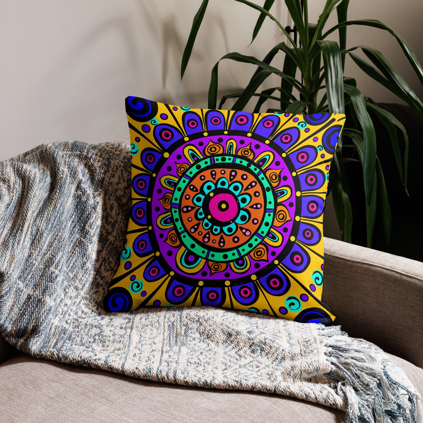 Mandala with Yellow Premium Pillow Case