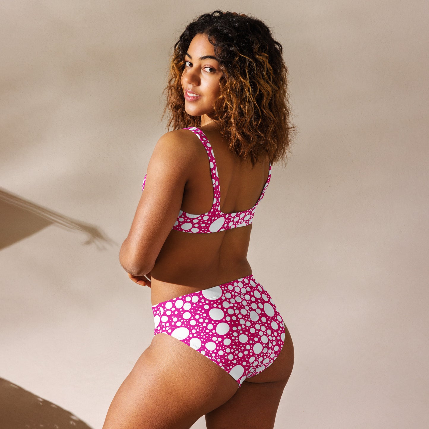 Blanca Ink Spots on Pink Recycled high-waisted bikini