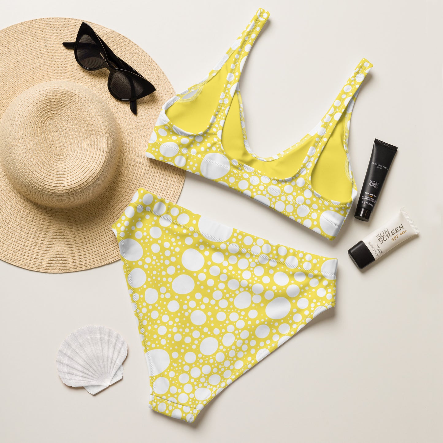 Blanca Ink Spots on Lemon Recycled high-waisted bikini