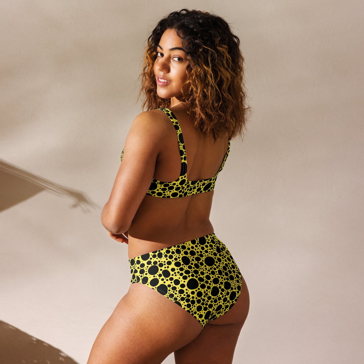 Noir Pointillism on Lemon Recycled high-waisted bikini