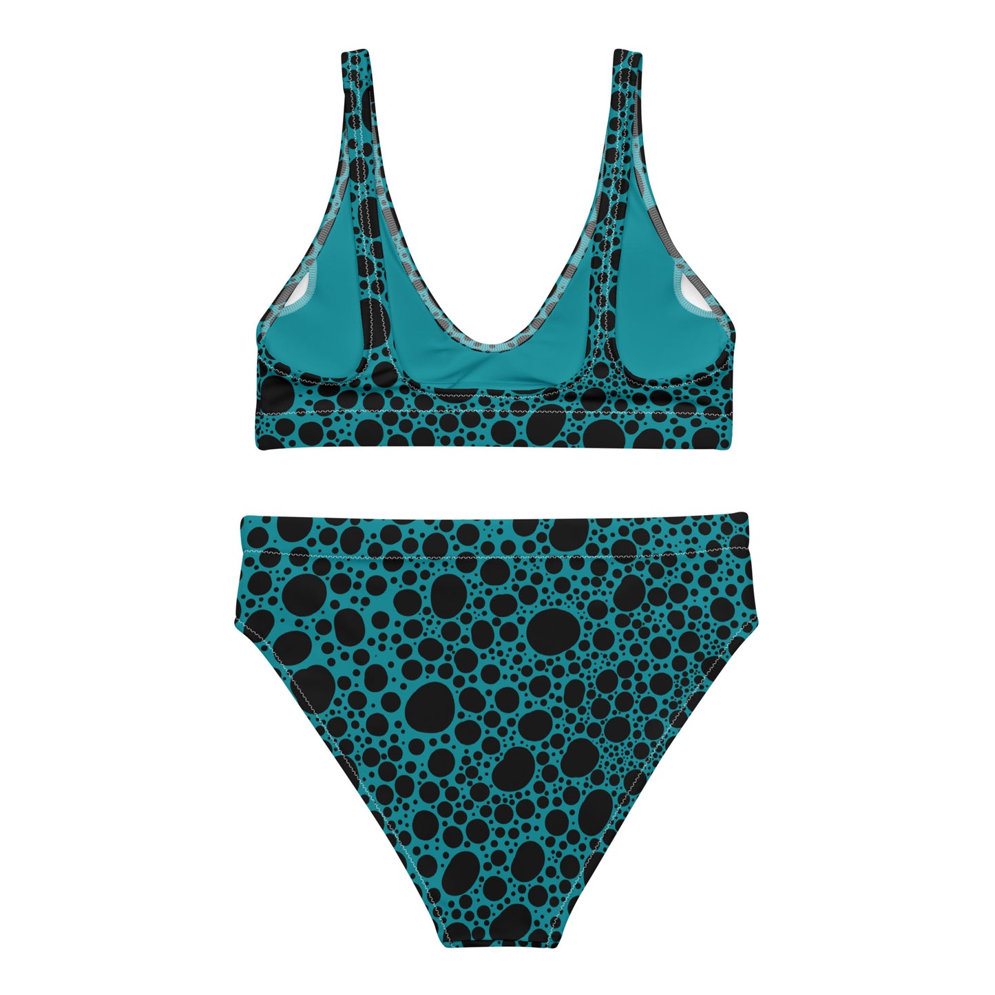 Noir Pointillism on Dusty Blue Recycled high-waisted bikini