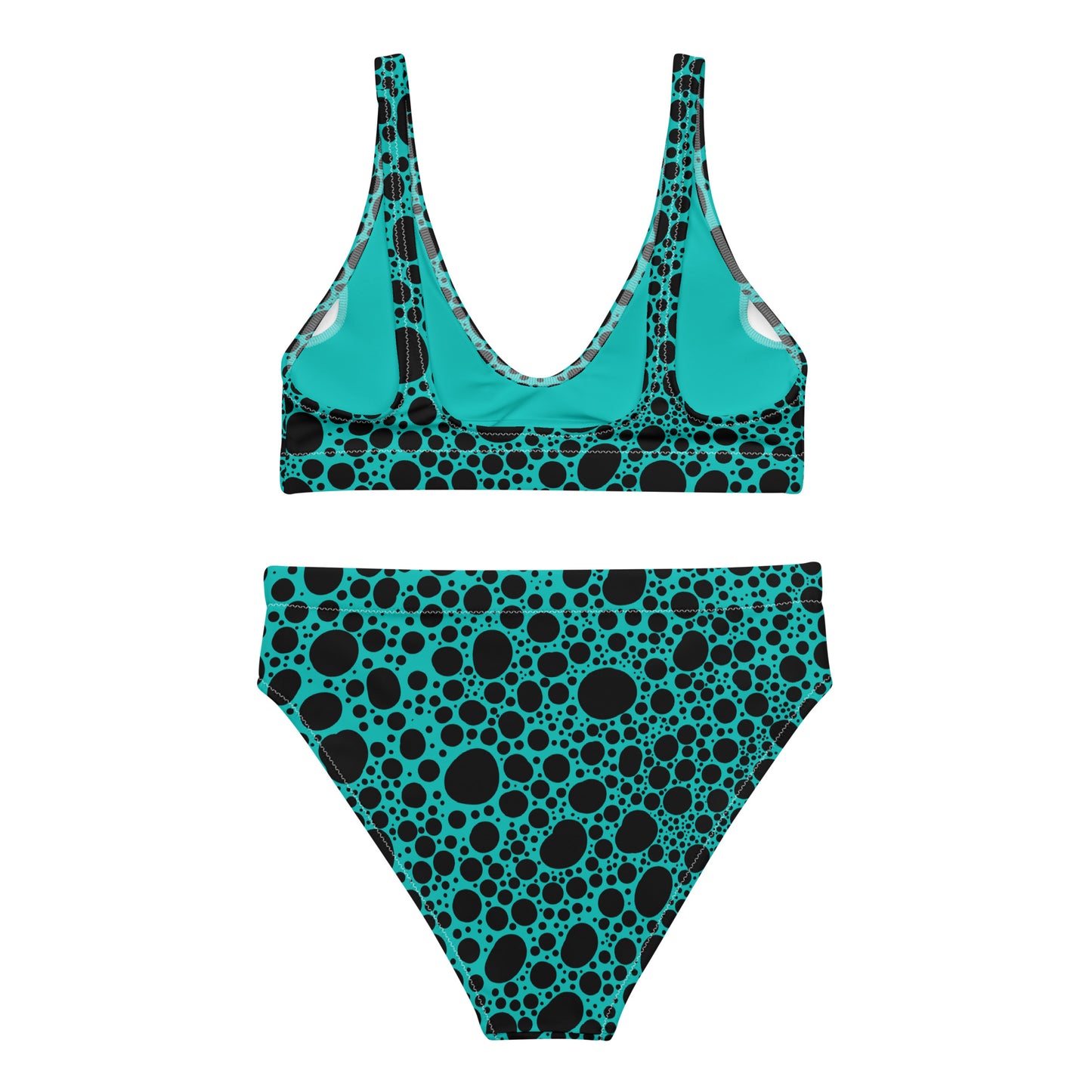 Noir Pointillism on Teal Recycled high-waisted bikini