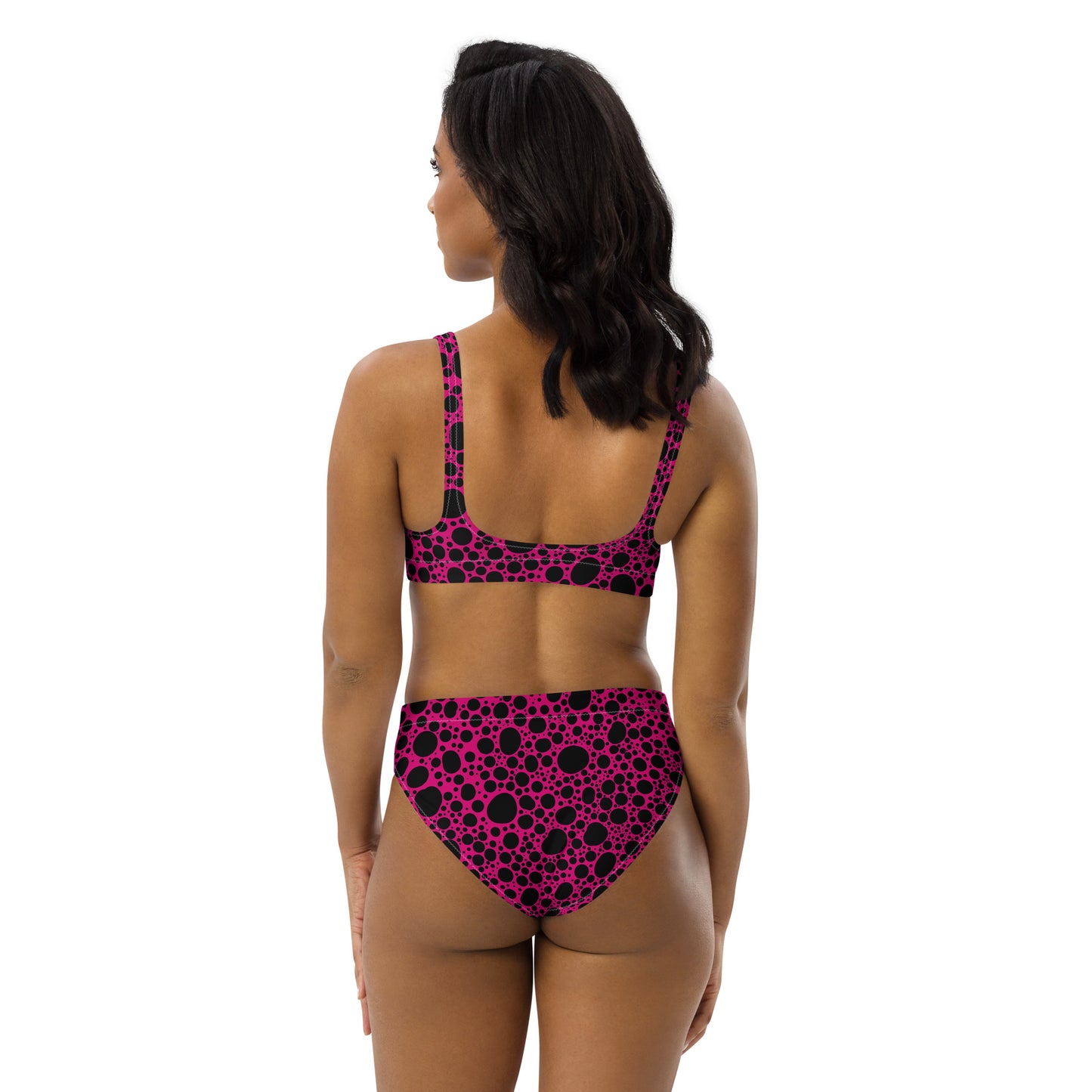 Noir Pointillism on Pink Recycled high-waisted bikini