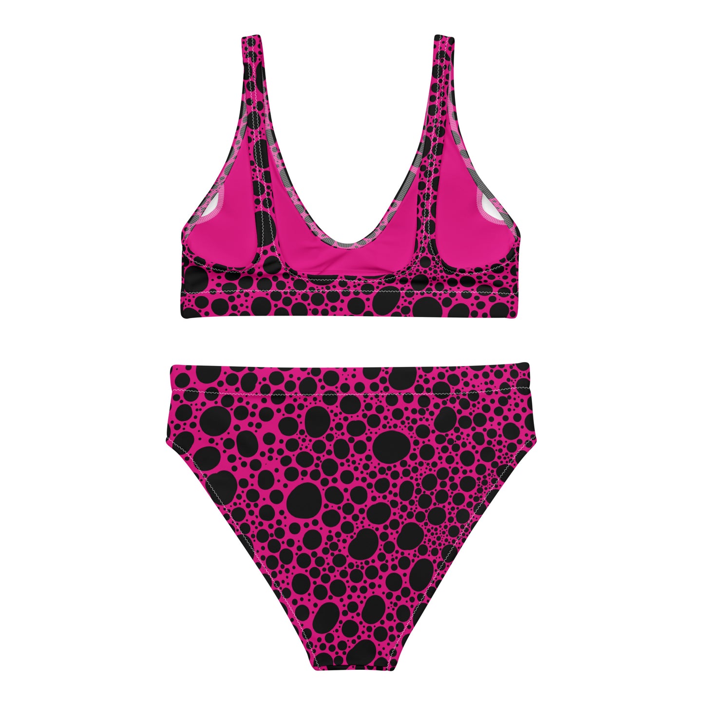 Noir Pointillism on Pink Recycled high-waisted bikini