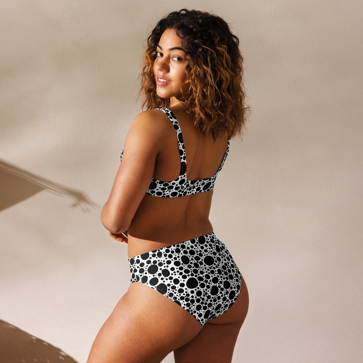 Noir Pointillism on White Recycled high-waisted bikini