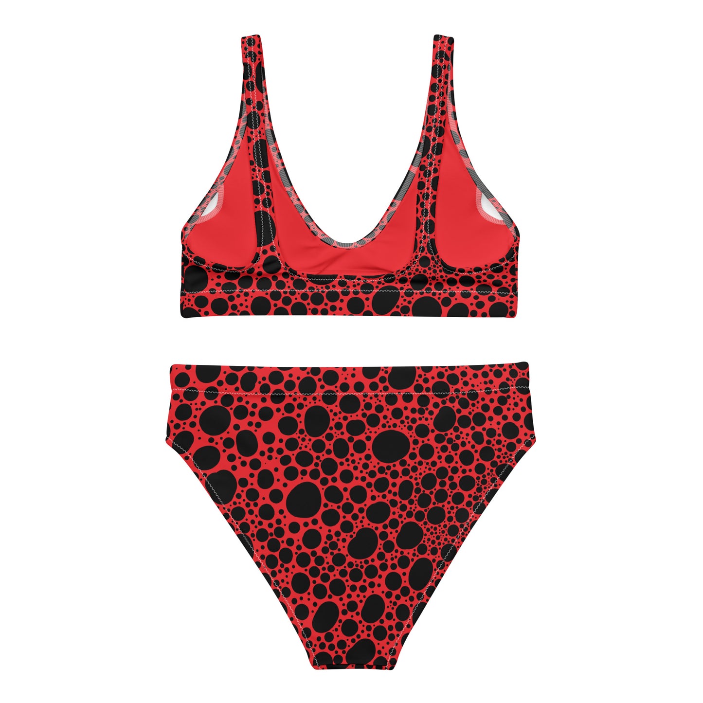 Noir Pointillism on Red Recycled high-waisted bikini