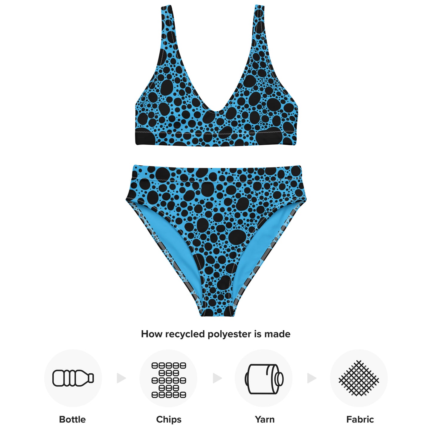 Noir Pointillism On Blue Recycled high-waisted bikini