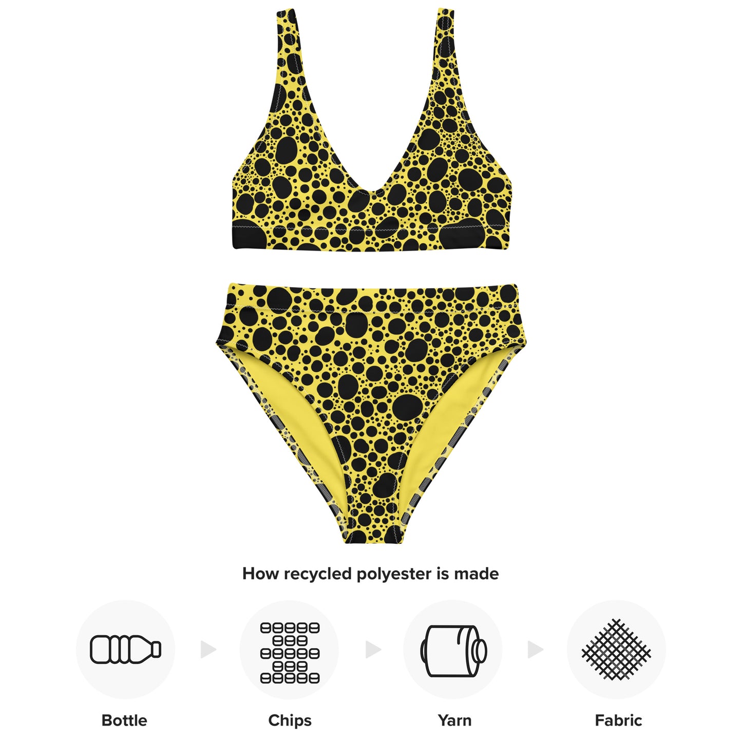 Noir Pointillism on Lemon Recycled high-waisted bikini