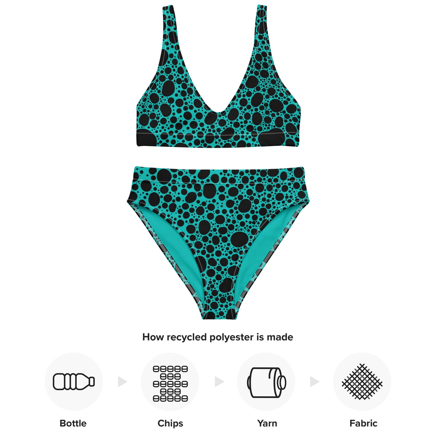 Noir Pointillism on Teal Recycled high-waisted bikini