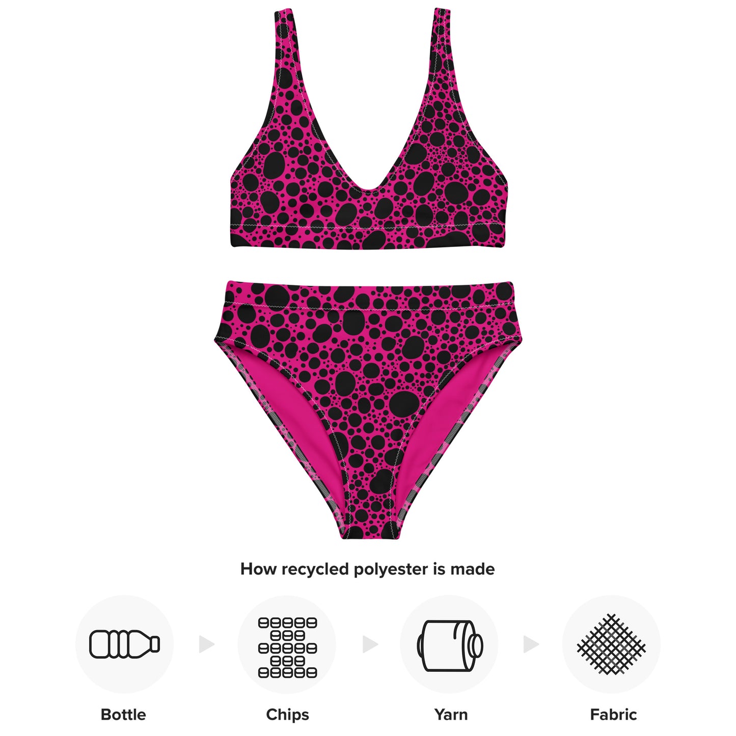 Noir Pointillism on Pink Recycled high-waisted bikini