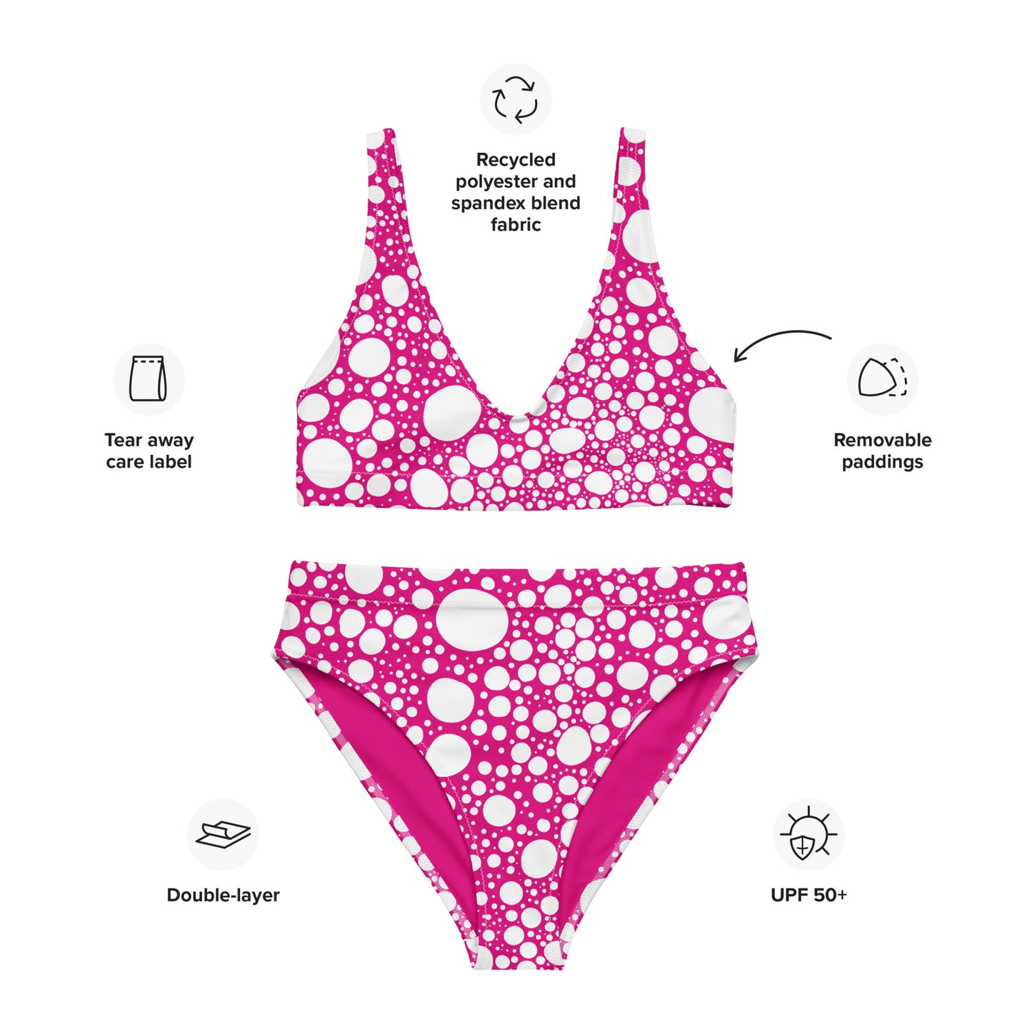 Blanca Ink Spots on Pink Recycled high-waisted bikini