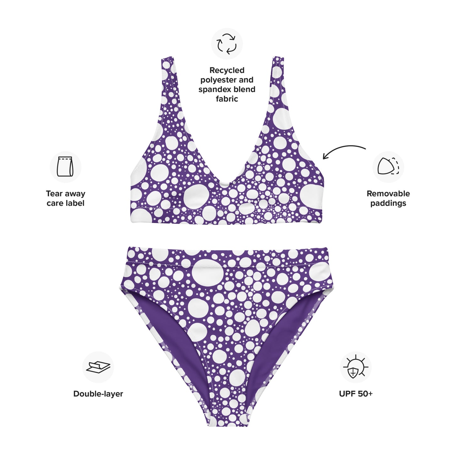 Blanca Ink Spots on Purple Recycled high-waisted bikini