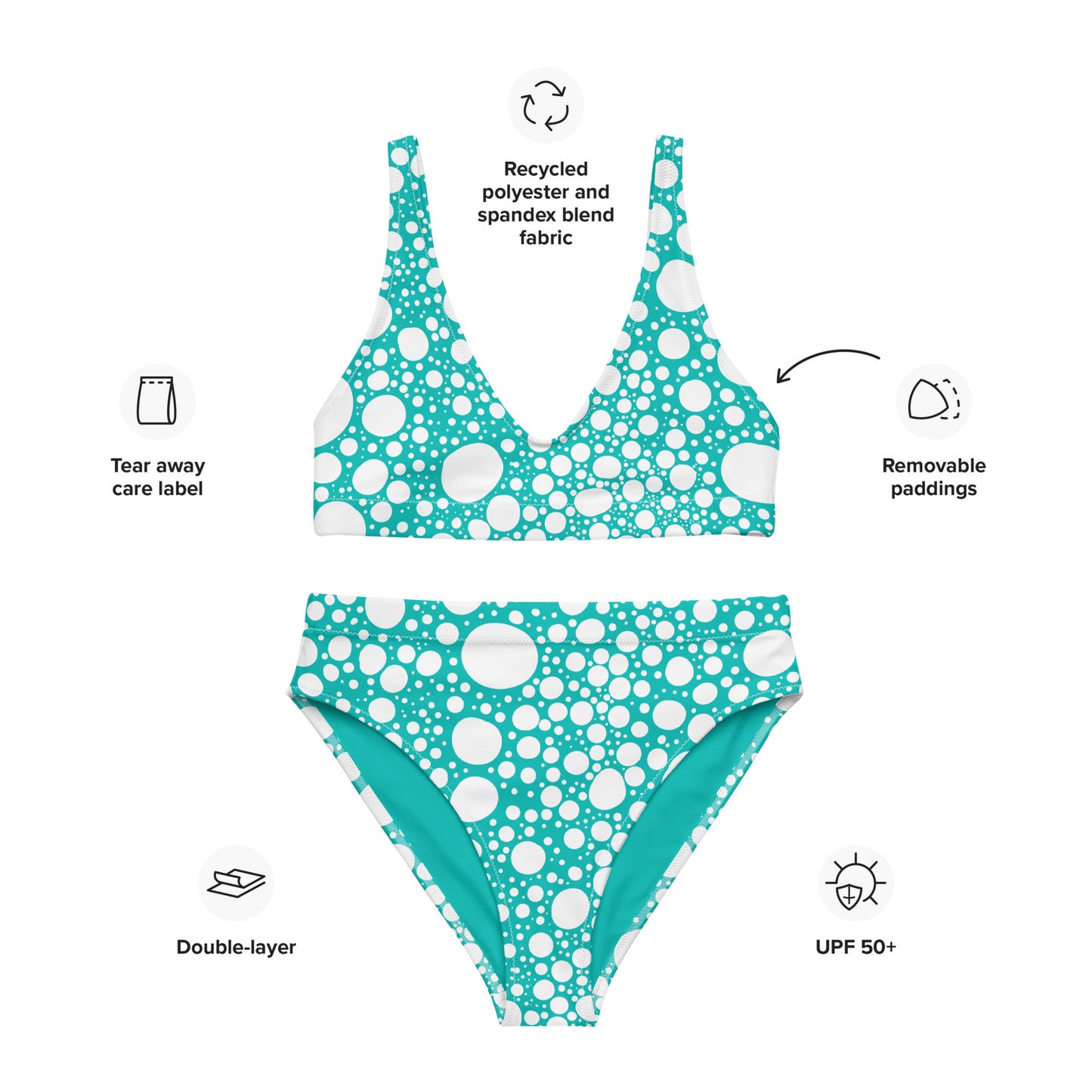 Blanca Ink Spots on Teal Recycled high-waisted bikini