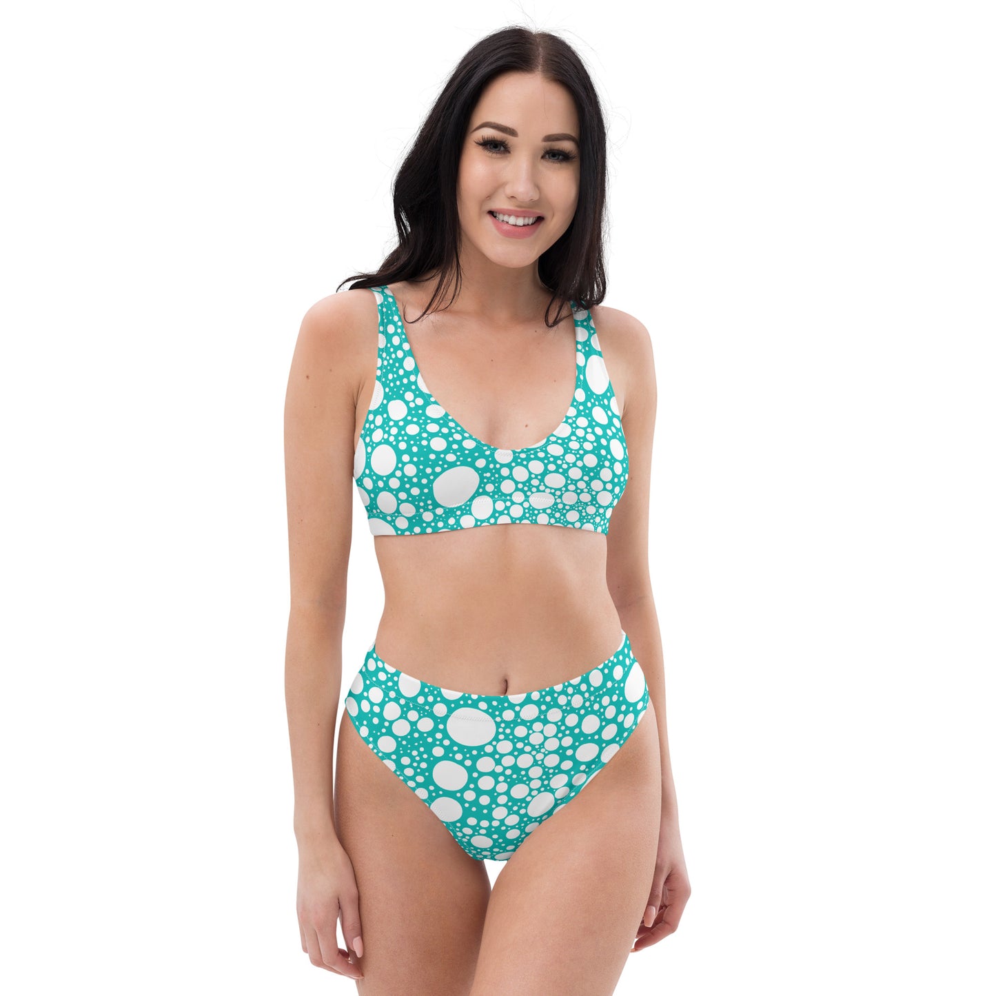 Blanca Ink Spots on Teal Recycled high-waisted bikini