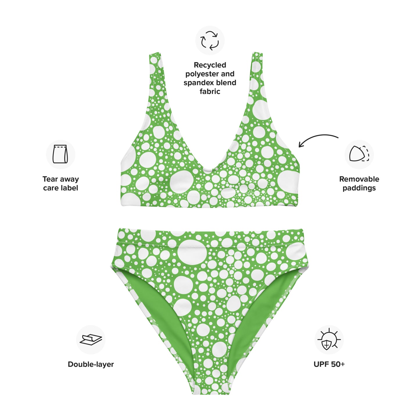 Blanca Ink Spots on Green Recycled high-waisted bikini