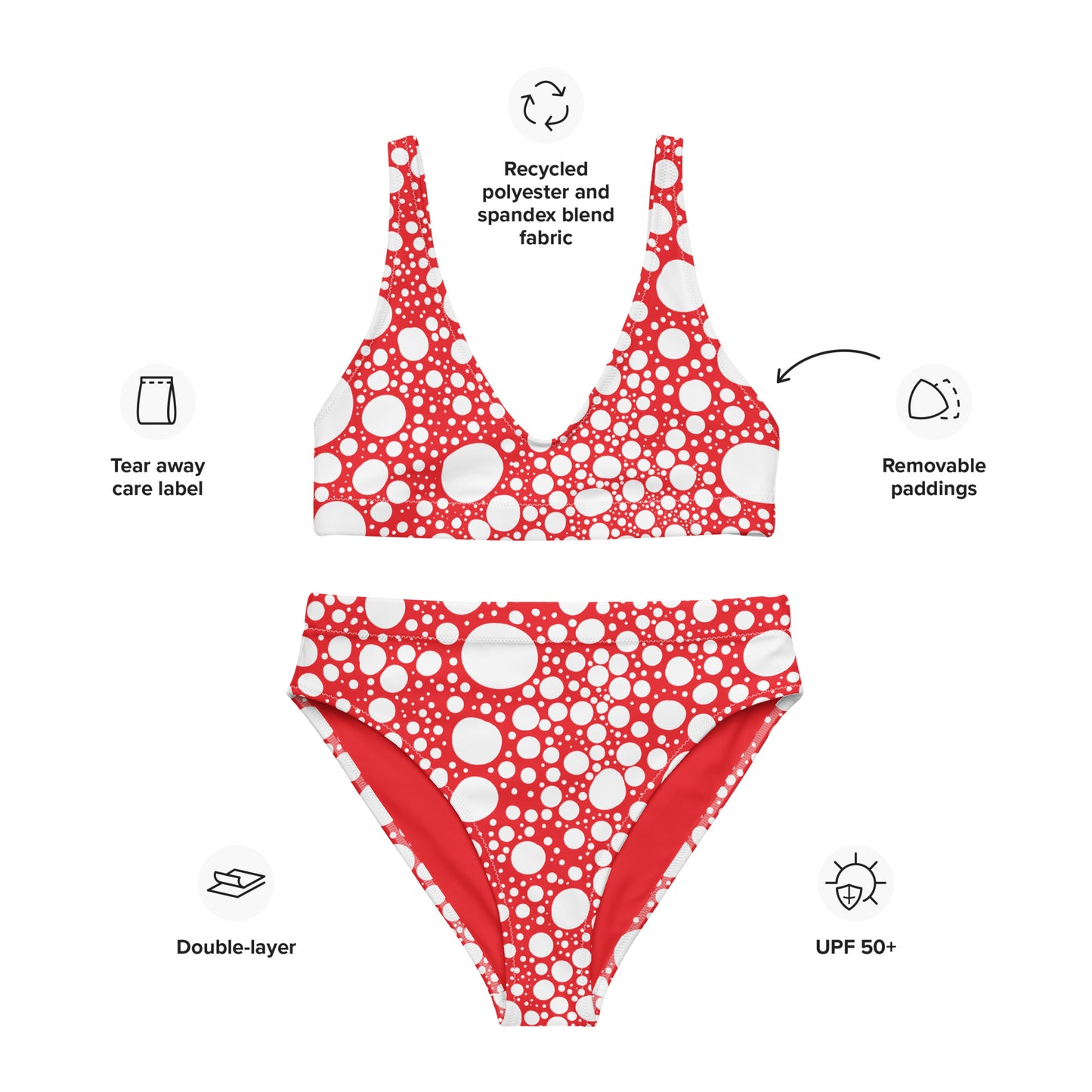 Blanca Ink Spots on Red Recycled high-waisted bikini