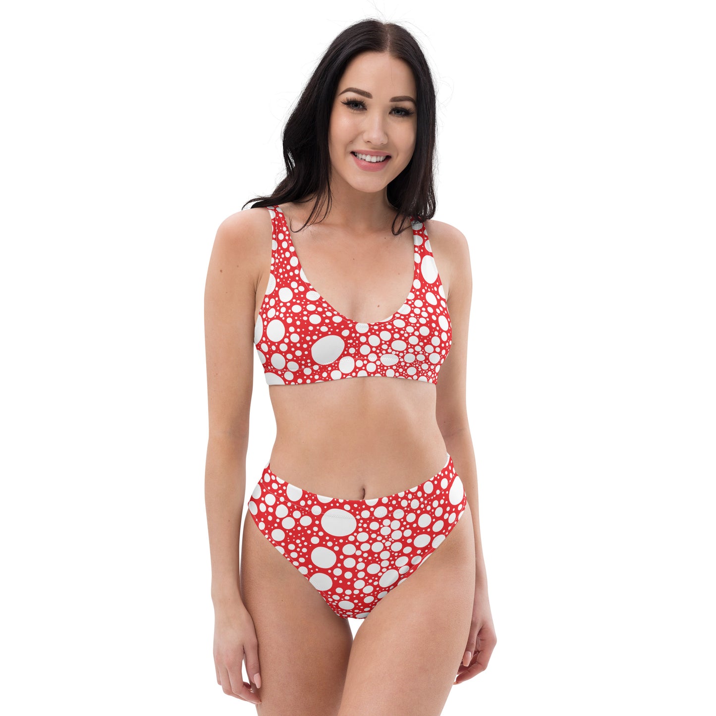 Blanca Ink Spots on Red Recycled high-waisted bikini