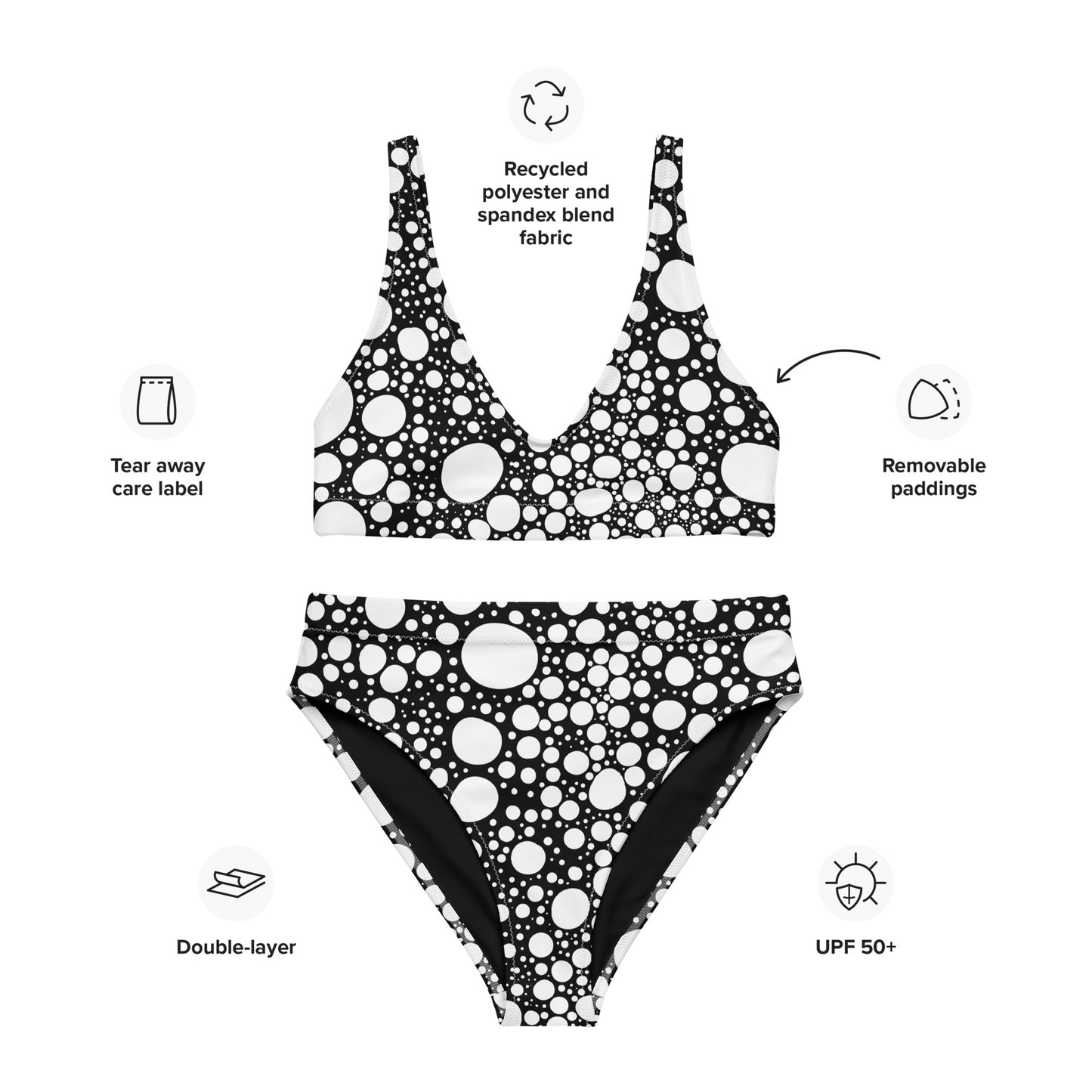 Blanca Ink Spots Black Recycled high-waisted bikini