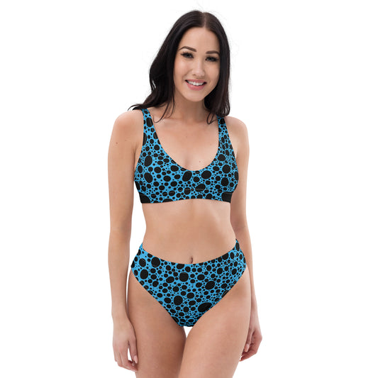 Noir Pointillism On Blue Recycled high-waisted bikini