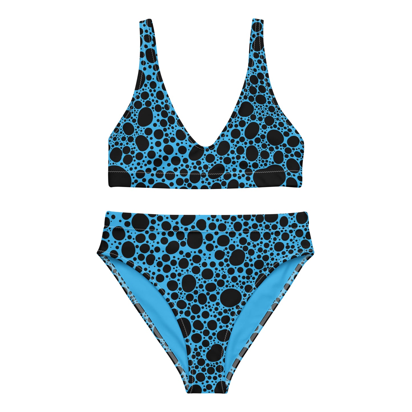 Noir Pointillism On Blue Recycled high-waisted bikini