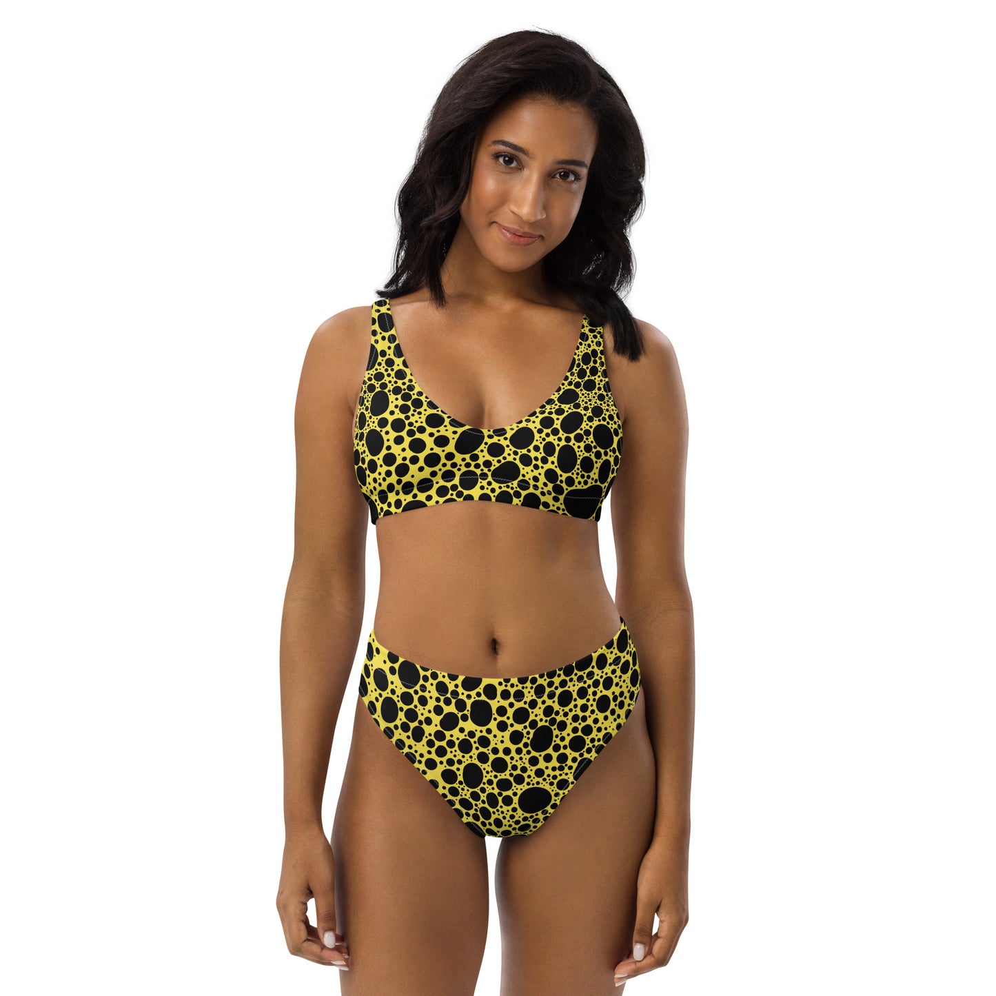 Noir Pointillism on Lemon Recycled high-waisted bikini