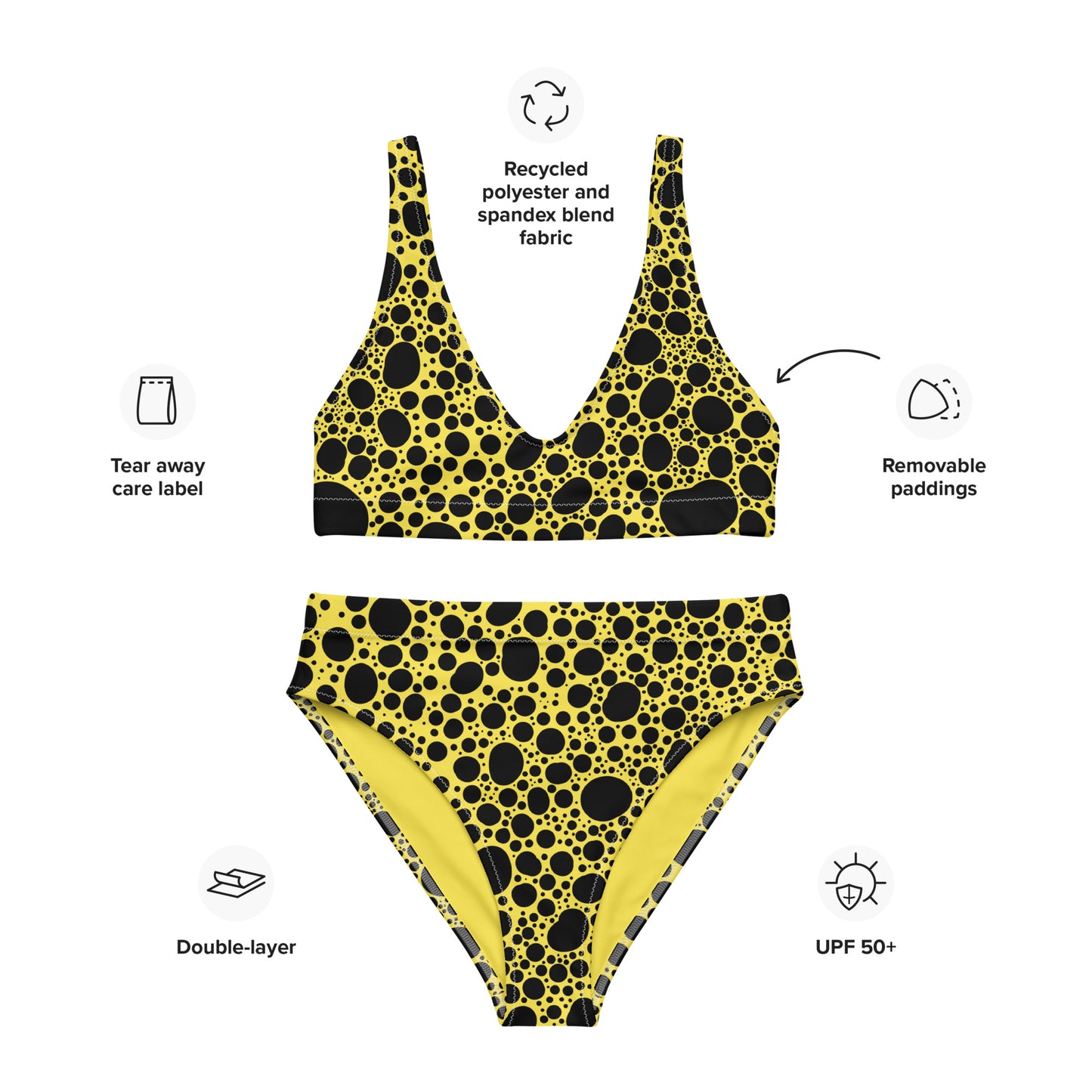 Noir Pointillism on Lemon Recycled high-waisted bikini