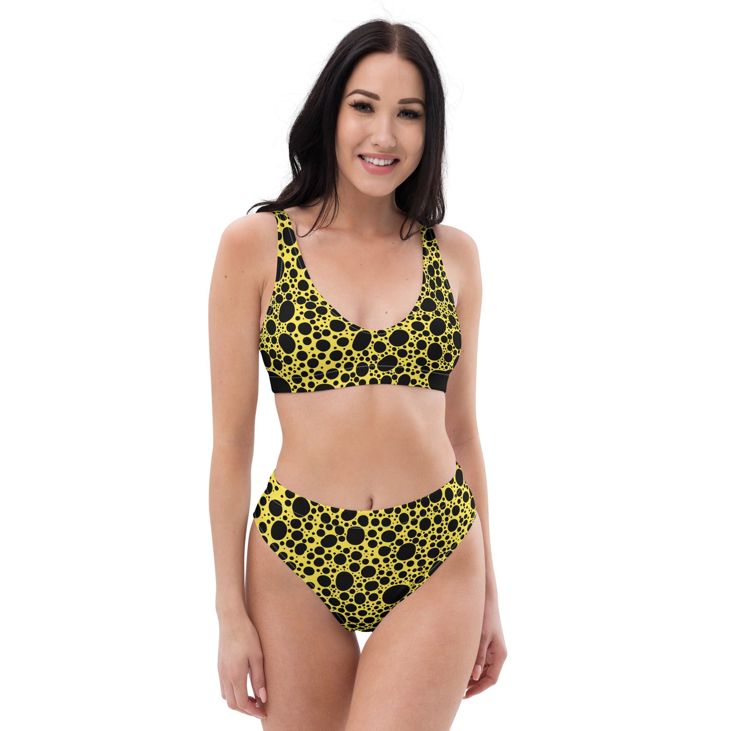 Noir Pointillism on Lemon Recycled high-waisted bikini