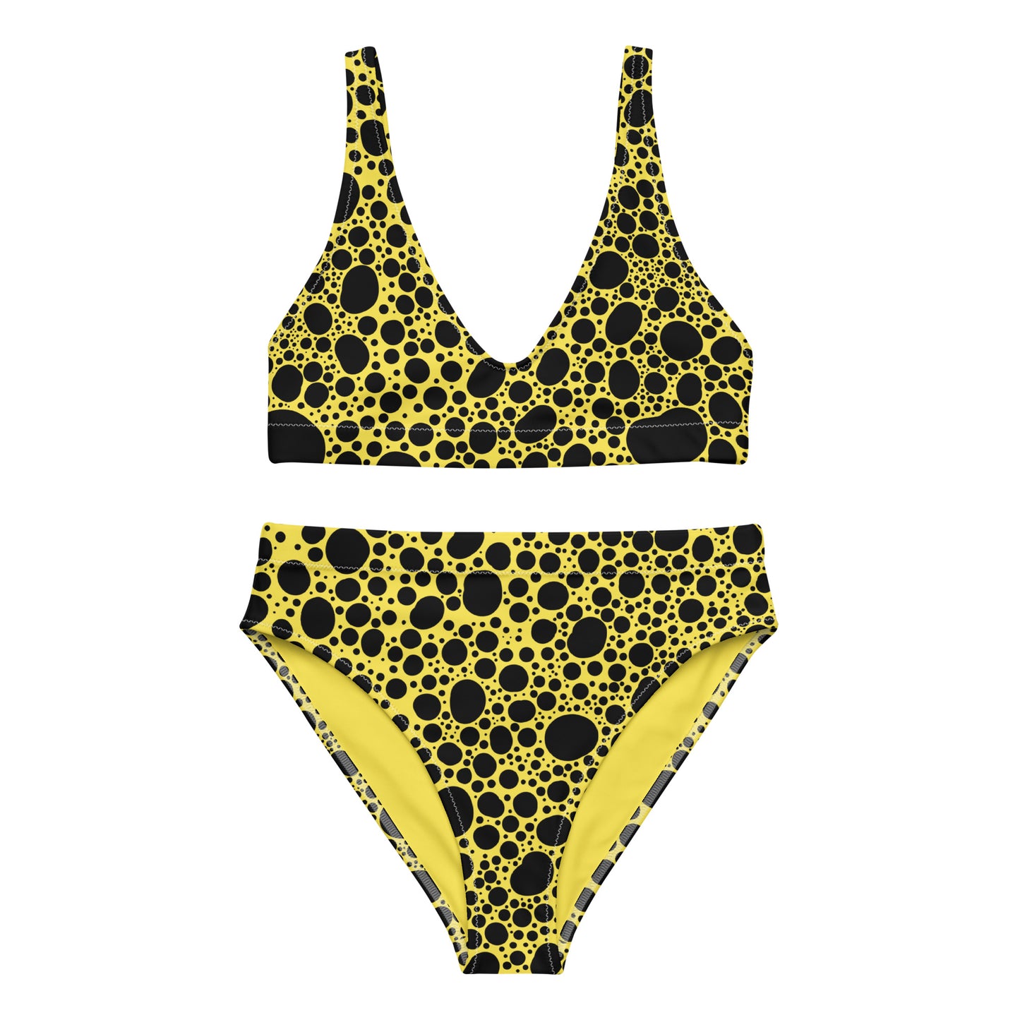 Noir Pointillism on Lemon Recycled high-waisted bikini