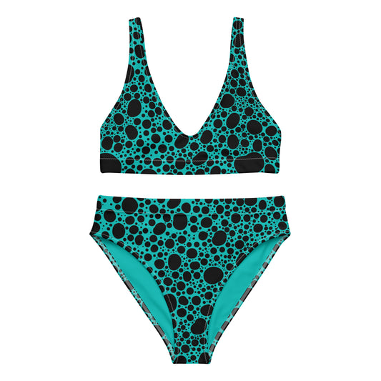 Noir Pointillism on Teal Recycled high-waisted bikini