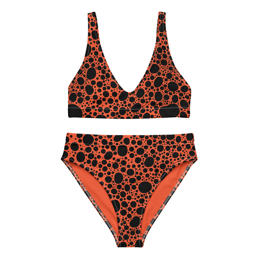 Noire Pointillism on Orange Recycled high-waisted bikini