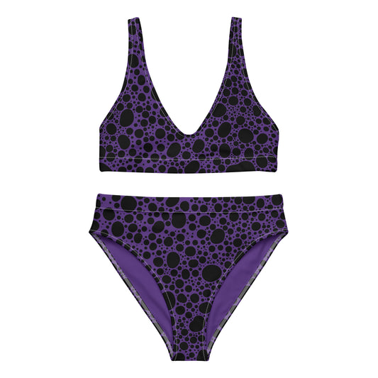 Noir Pointillism on Purple Recycled high-waisted bikini