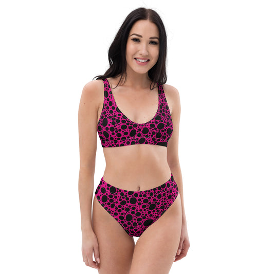 Noir Pointillism on Pink Recycled high-waisted bikini