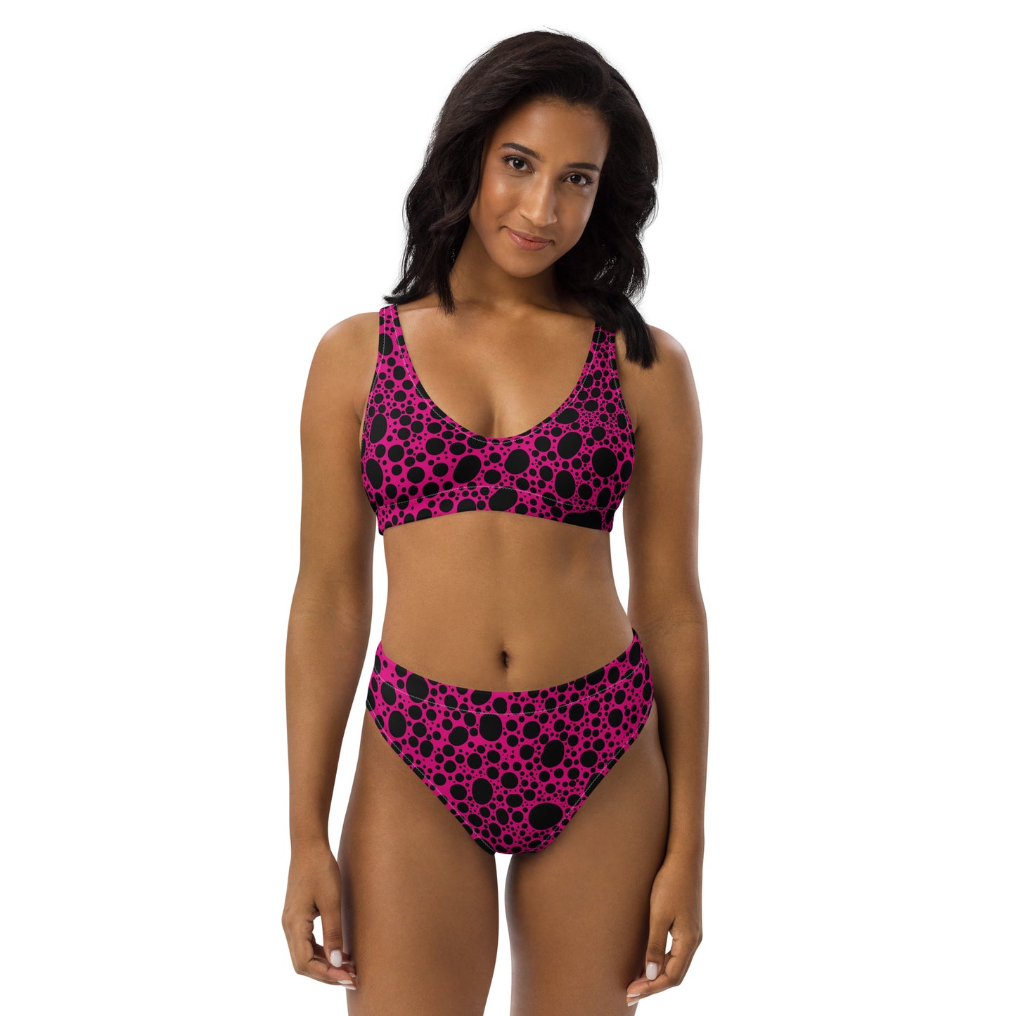 Noir Pointillism on Pink Recycled high-waisted bikini