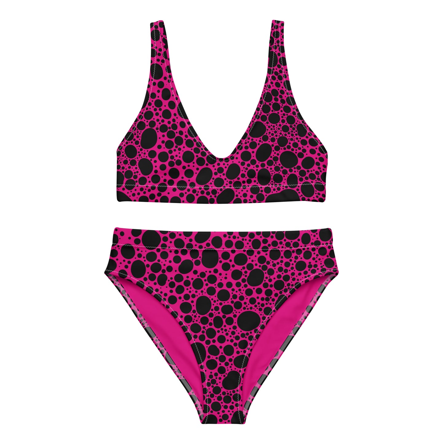 Noir Pointillism on Pink Recycled high-waisted bikini