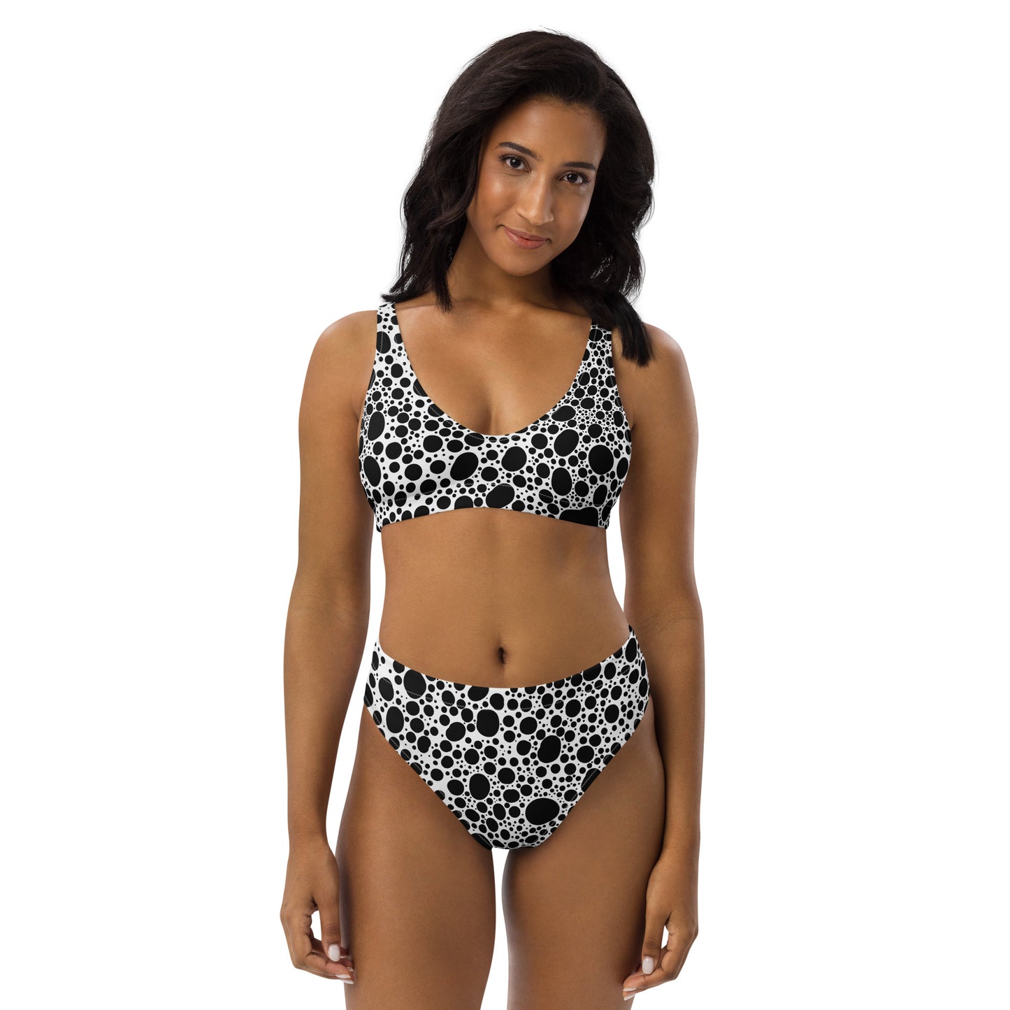 Noir Pointillism on White Recycled high-waisted bikini