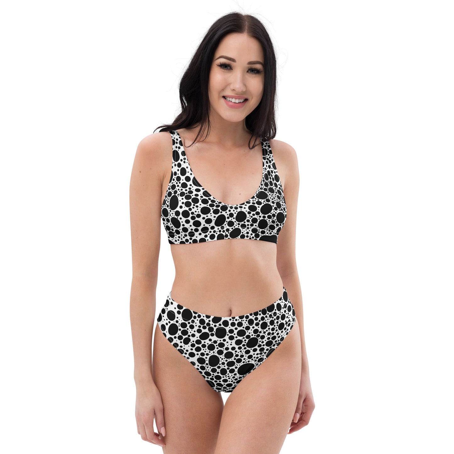 Noir Pointillism on White Recycled high-waisted bikini