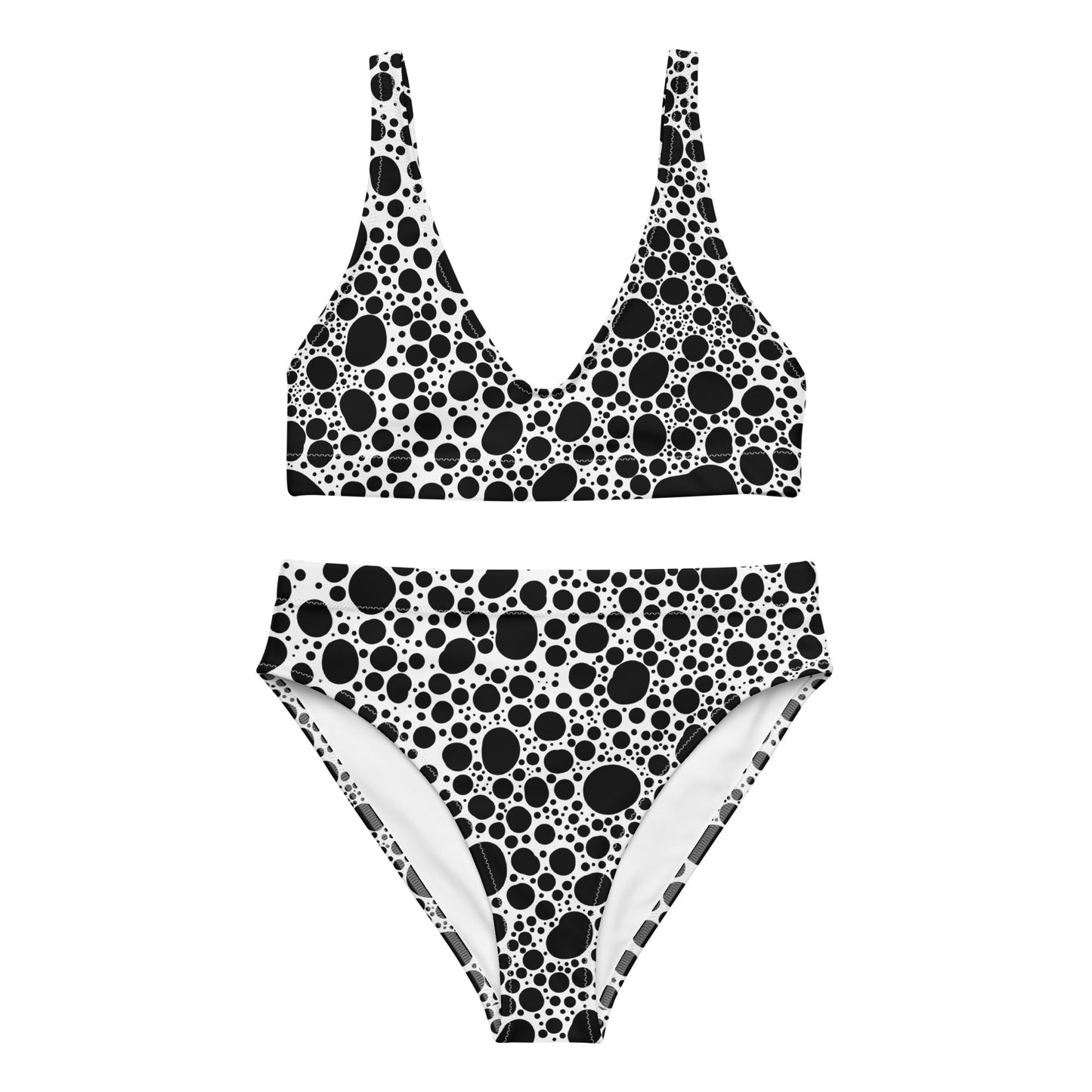 Noir Pointillism on White Recycled high-waisted bikini