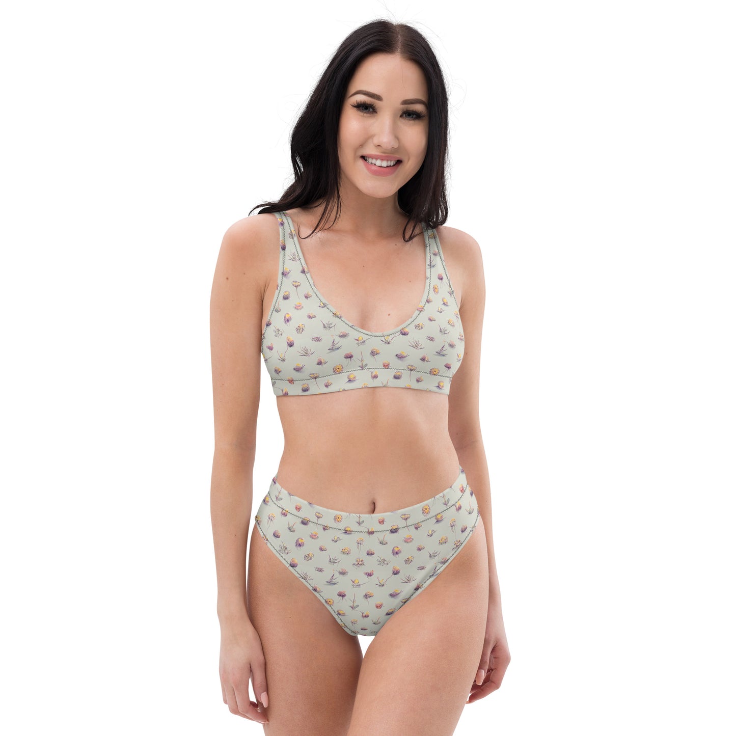 Cottage Blossoms Sketch Recycled high-waisted bikini