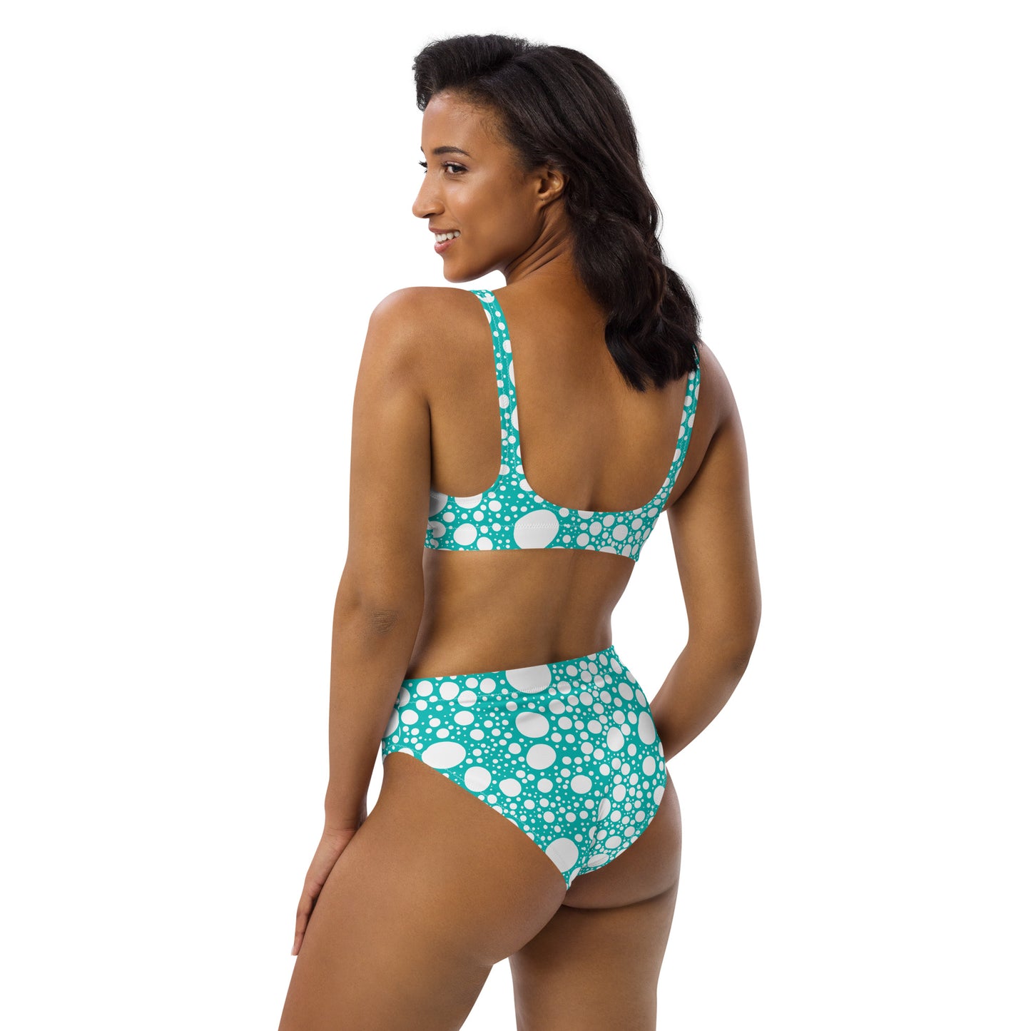 Blanca Ink Spots on Teal Recycled high-waisted bikini