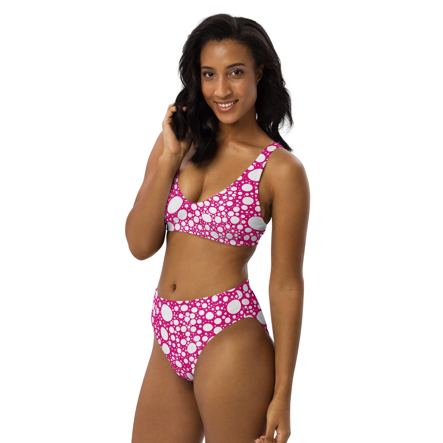 Blanca Ink Spots on Pink Recycled high-waisted bikini