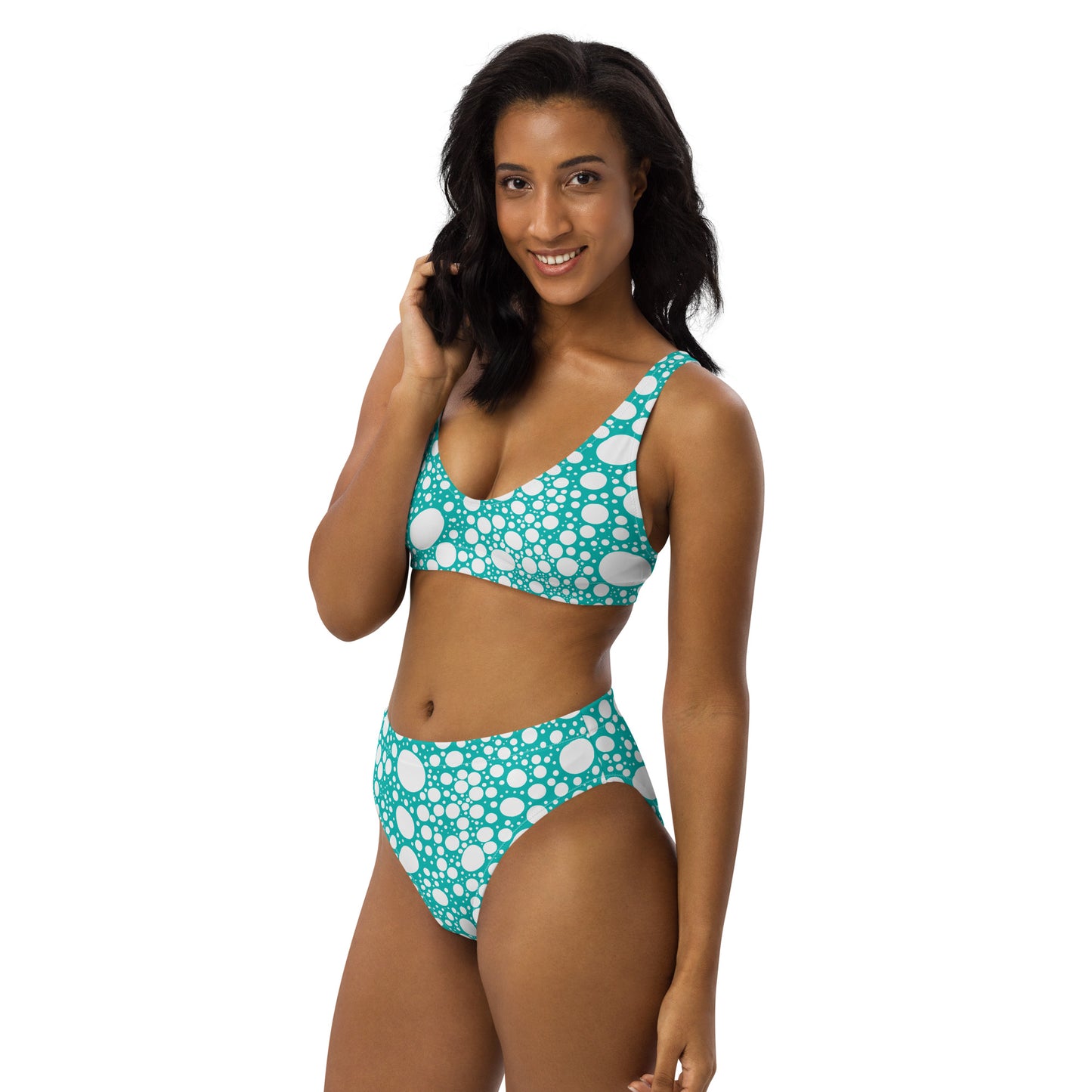 Blanca Ink Spots on Teal Recycled high-waisted bikini